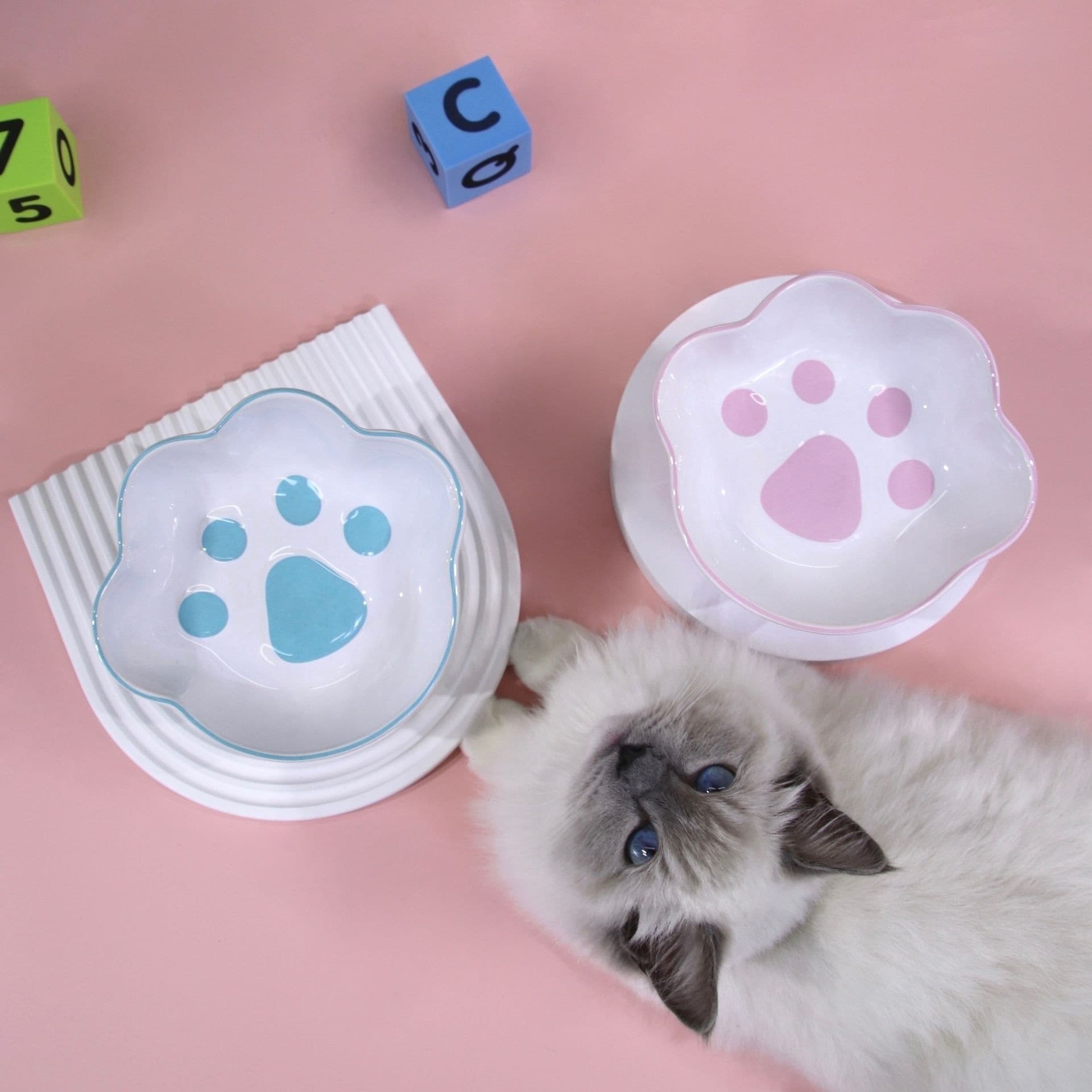 Ceramic Pet Bowl for Cats and Dogs, Large Caliber Slanted Mouth Bowl, Neck Protection, Cross-border Drinking and Food Bowl