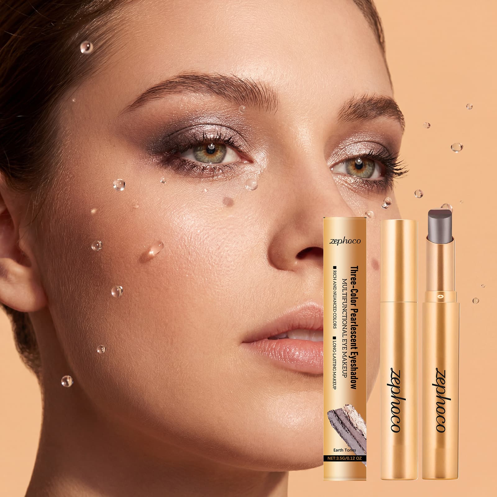 Zephoco Colorful Three-Color Eyeshadow Stick (Earth Tone Pearl Shimmer) Fine, Silky Texture with Subtle Sparkle, High Pigment, Convenient