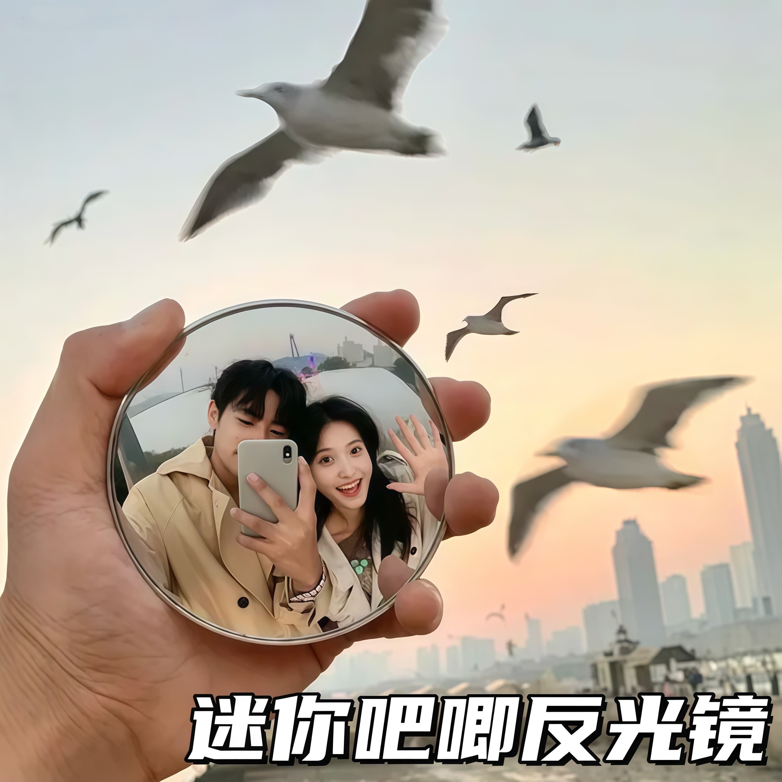 [Travel Baji] Convex mirror records travel footprints, small round mirror, hand-held photo props for couples and friends
