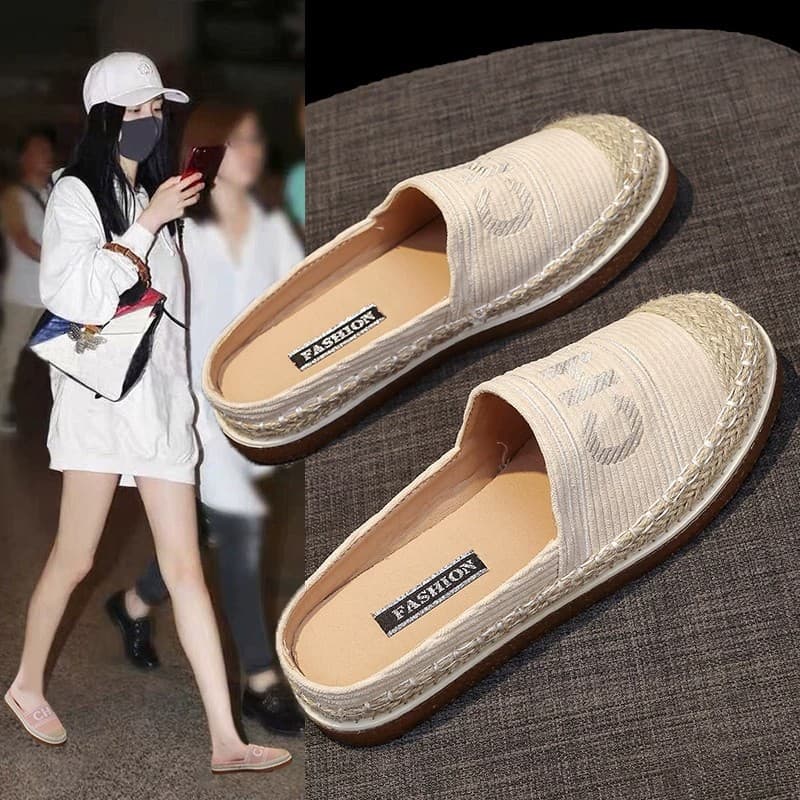 Chanel Style Round-Toe Espadrilles for Women 2026 New Spring Summer Woven Casual Flats Versatile Slip-On Mules