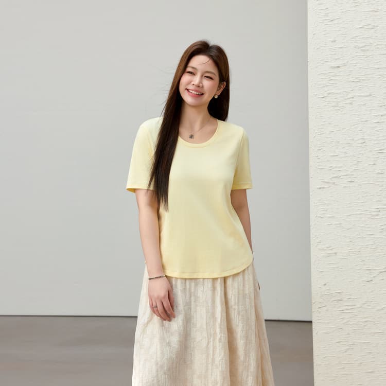 【Oxygen into Summer】Oroville Lyocell round-neck T-shirt Xian Li Xiu plus-size women's clothing for chubby MM 2025 summer new