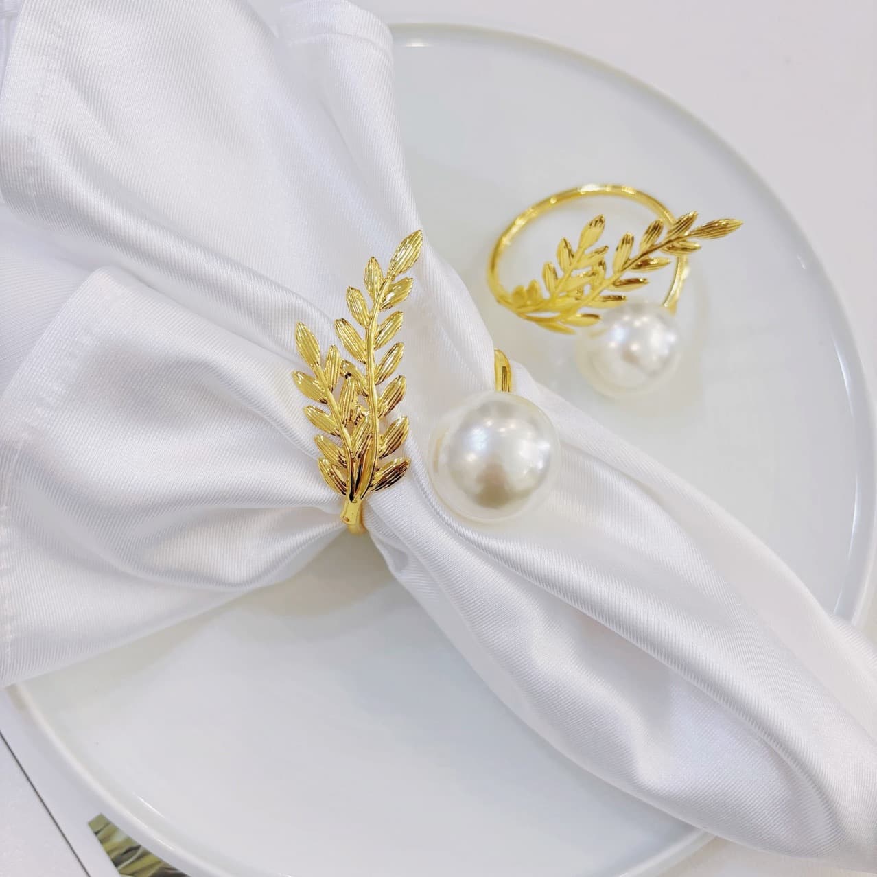 18mm large pearl rice grain napkin ring, harvest wheat ear napkin buckle, hotel and western restaurant table setting cloth ring wholesale