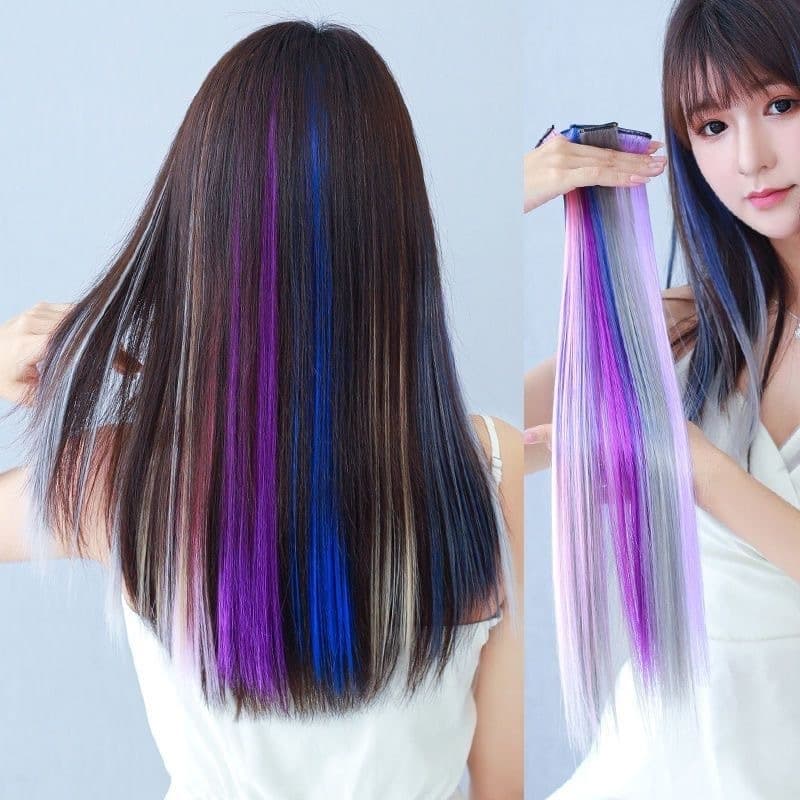 Colorful Hair Extension Clip-in Dyeing Strips, Matte High-Temperature Silk, Heatable, One-Clip Long Straight Hair, Factory Direct Wholesale