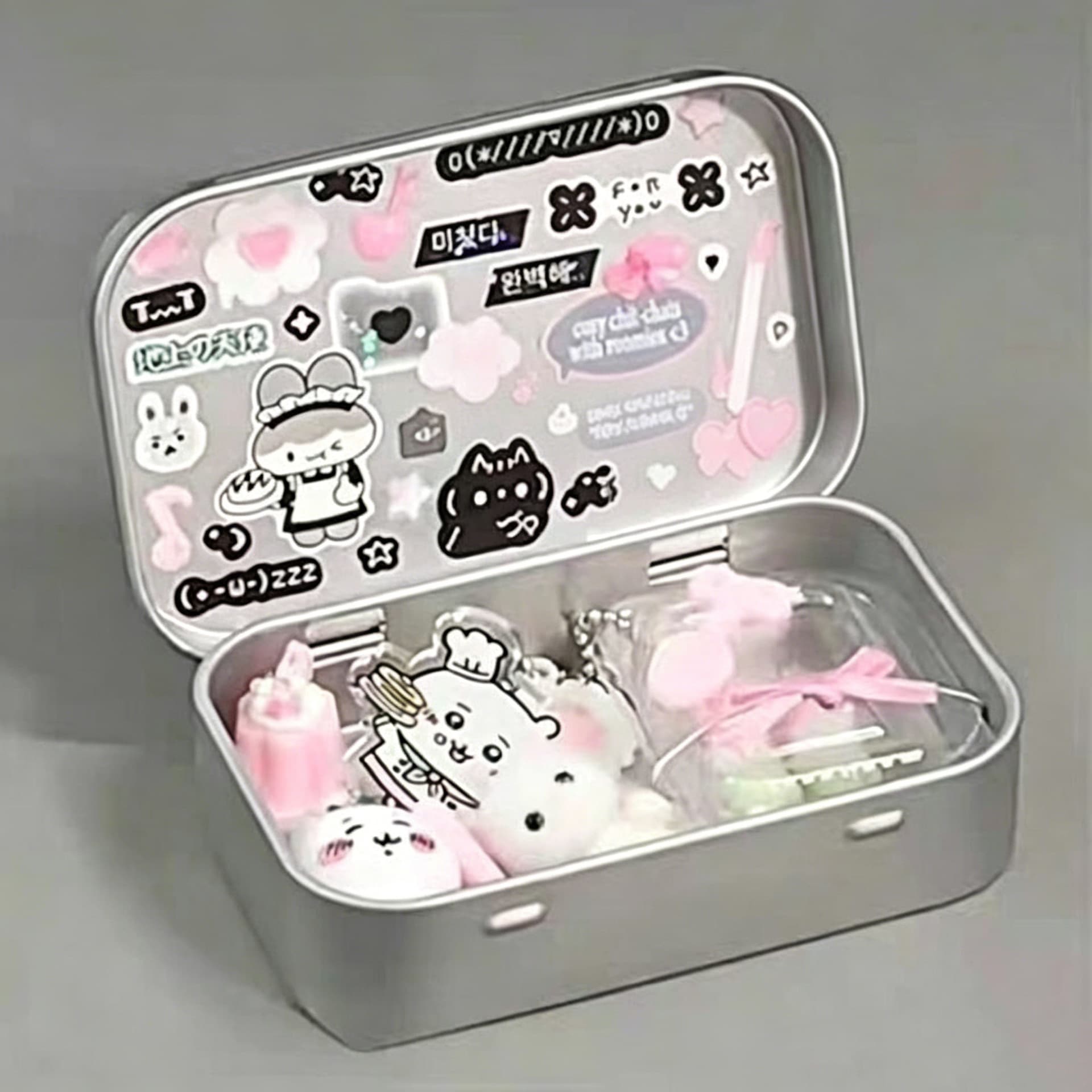 In-Stock Rectangular Flip-Top Tin Box, High Aesthetic Value, Mini Tin Box with Cute Stickers, DIY Guka Tin Box