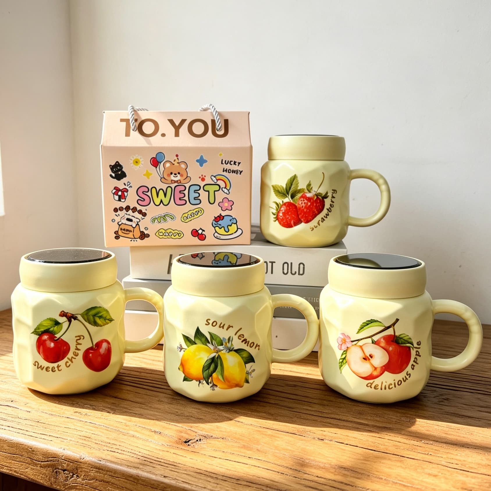 Cartoon Mirror Mug, High-Quality Ceramic Water Cup with Lid, Large Capacity Mug, Event Souvenir, Customizable Logo
