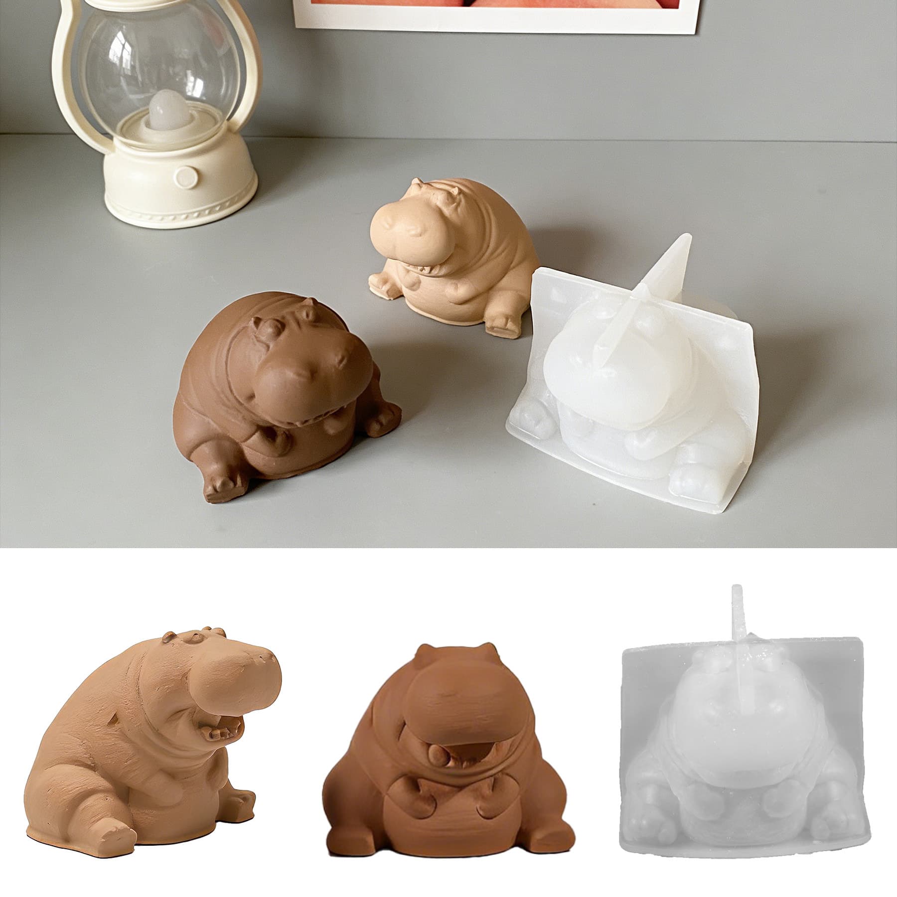 New Cross-border Summer Hippo Aromatherapy Candle Resin Silicone Mold, DIY Cute Animal Plaster Figurine