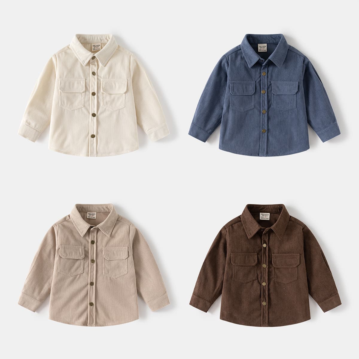Children's Shirt 2025 Spring New Product Boys Long Sleeve Corduroy Shirt Turn-Down Collar Solid Color Cardigan Wholesale