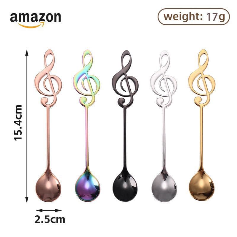 Cross-border 304 Stainless Steel Note Spoon Coffee Stirring Spoon Mug Spoon Music Bar Spoon Creative Gift Small Spoon