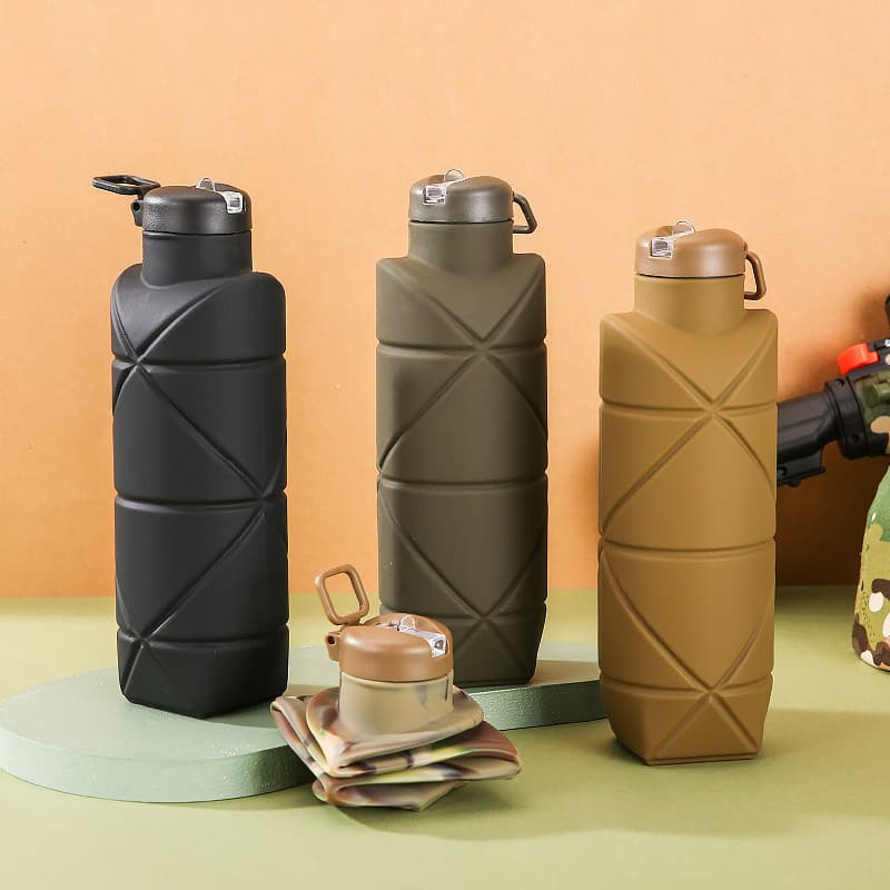 Outdoor Food-Grade Silicone Portable Water Bottle Sports Water Bottle Diamond-Shaped Silicone Foldable Cup