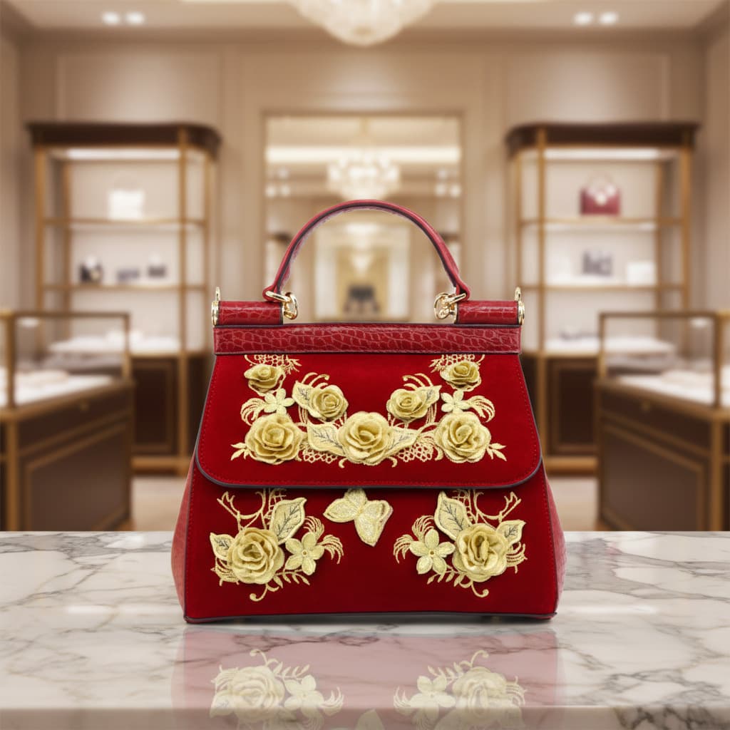 Cross-Border Women's Bag with 3D Gold Thread Flower Design, Light Luxury High-Quality Women's Handbag Ladies Designer Bag
