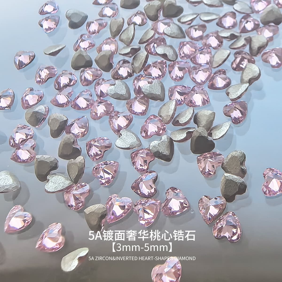 Exploding 5A zircon love heart manicure jewelry high-quality plated beveled peach heart wearable nail nail diamond ornament love diamond