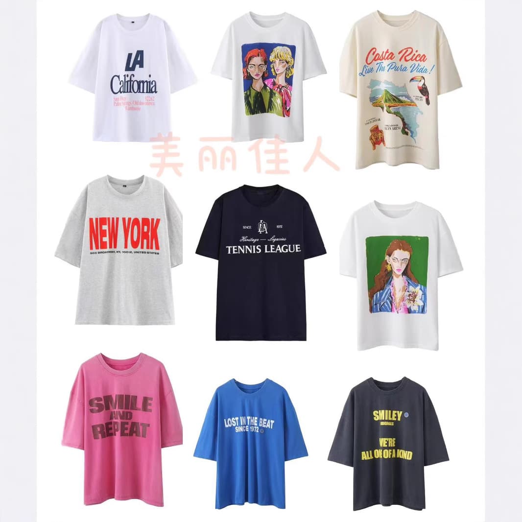 European and American Women's Summer New Multi-Color Fashion Casual Loose T-Shirt Personality Trendy Cross-Border Cotton T-Shirt Top