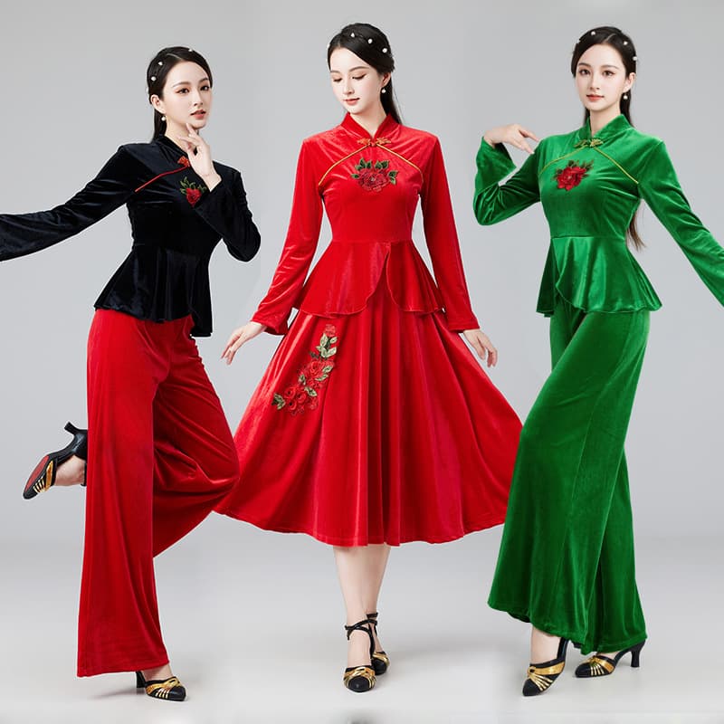 New Square Dance Costume: Tibetan Ethnic Style Embroidered Middle-Aged and Elderly Classical Dance Performance Outfit Set for Women