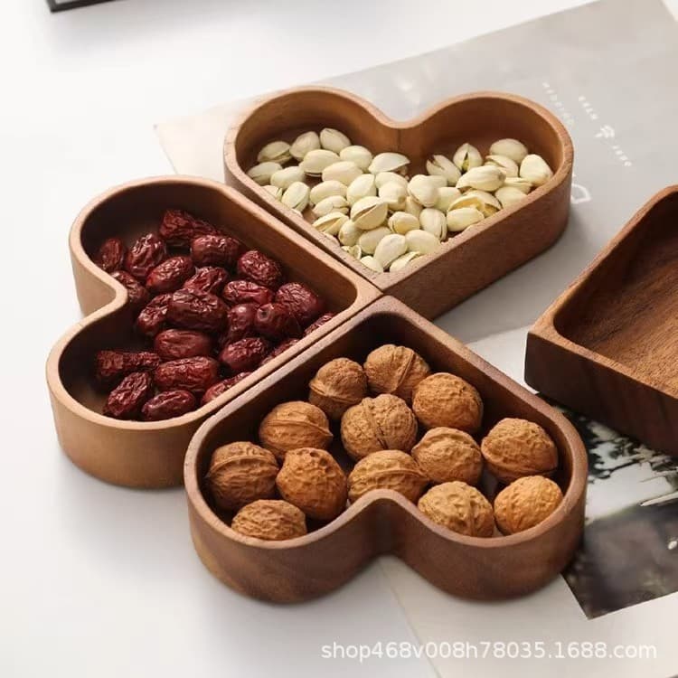 Creative Wooden Tray Heart-shaped Stackable Solid Wood Decorative Tray, Household Living Room Decoration Wooden Display Plate