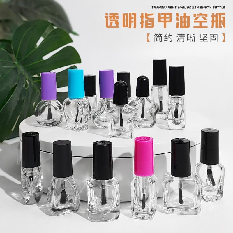 5ml 10ml 15ml Round Nail Polish Bottle Square Nail Polish Bottle Gel Polish Empty Bottle Transparent Glass Sub-Bottle Ready Stock
