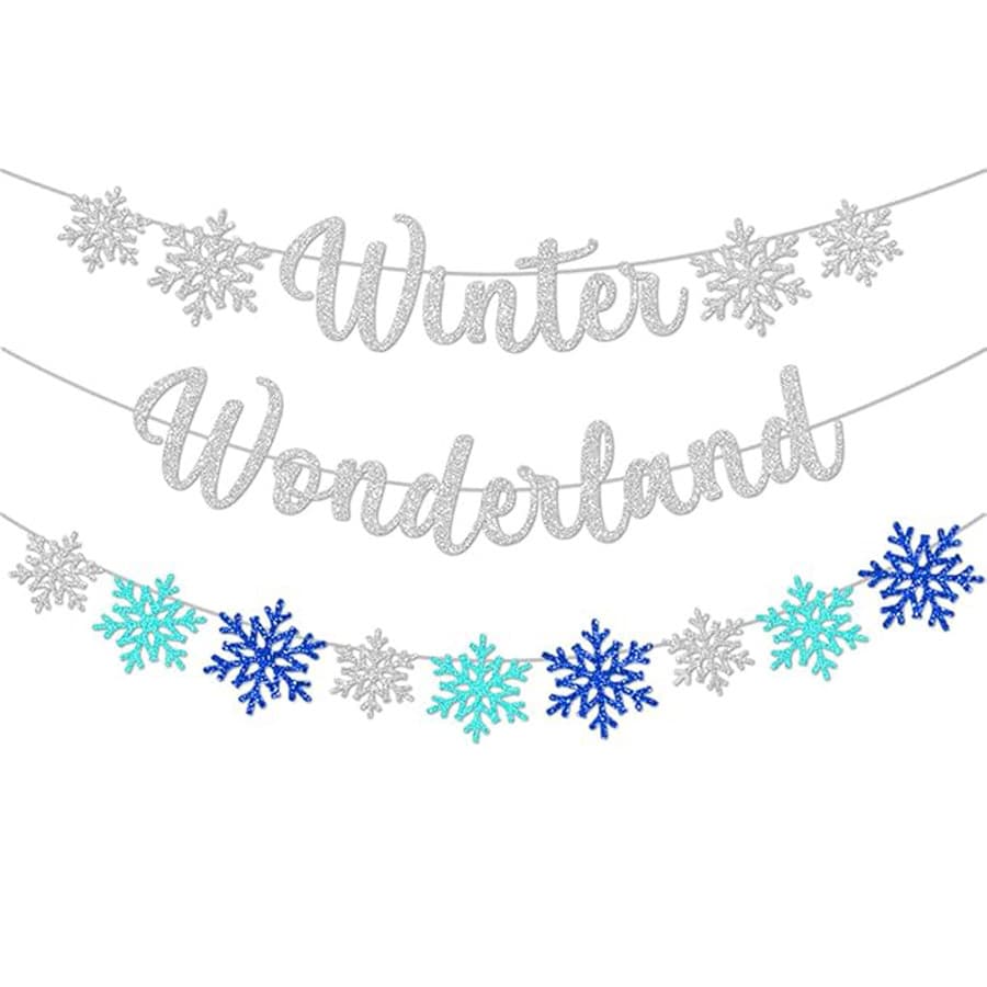 Winter Wonderland Glitter Snowflake Banner Christmas Decor Winter Festival Garland Photo Prop Party Home Decoration