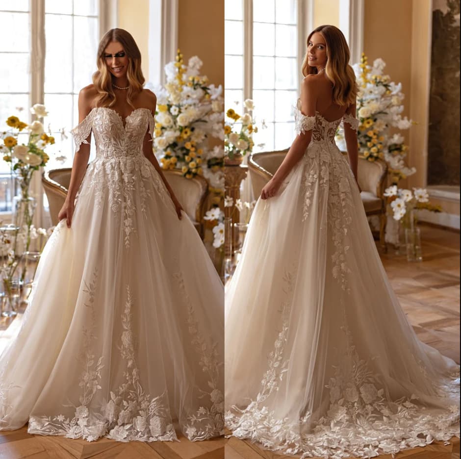 One-shoulder foreign trade wedding dress forest style 2025 new bride simple super fairy dreamy deep V travel shooting small tail slimming