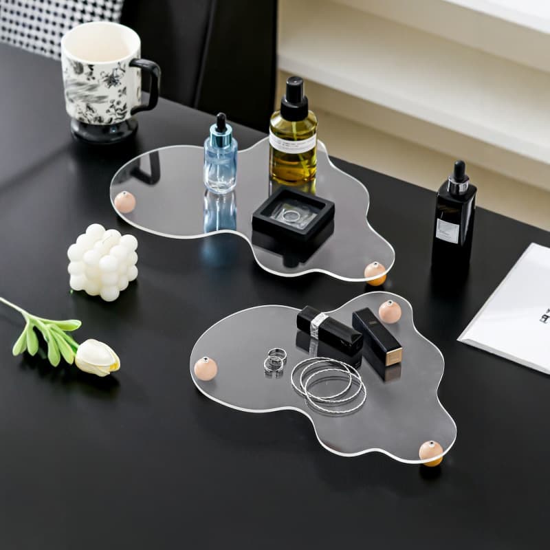 European-style Acrylic Dessert Stand for Weddings, Cloud-shaped Cake Plate, Afternoon Tea Tray with Wooden Legs