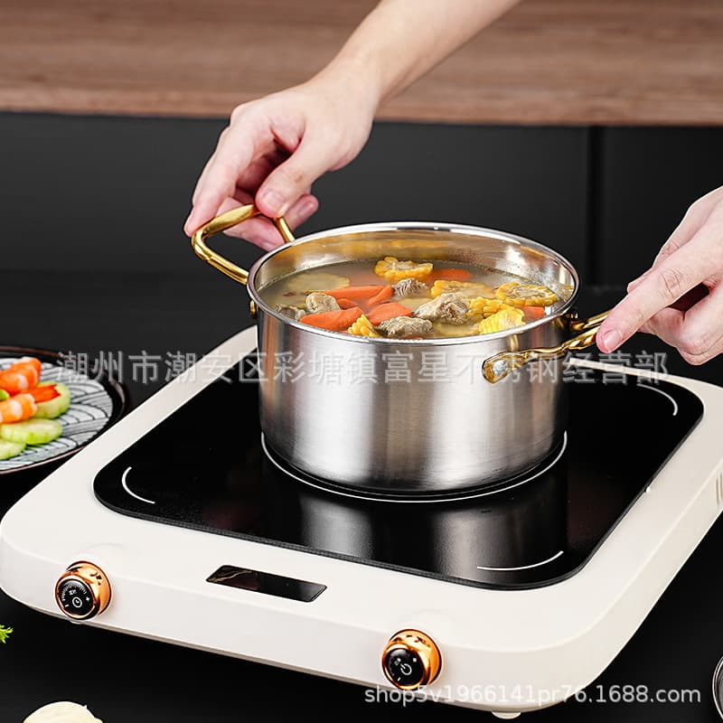 304 Stainless Steel Hot Pot Single Person Shabu-Shabu Small Soup Pot Commercial Single Mini Kitchen Home Use 16cm Pot