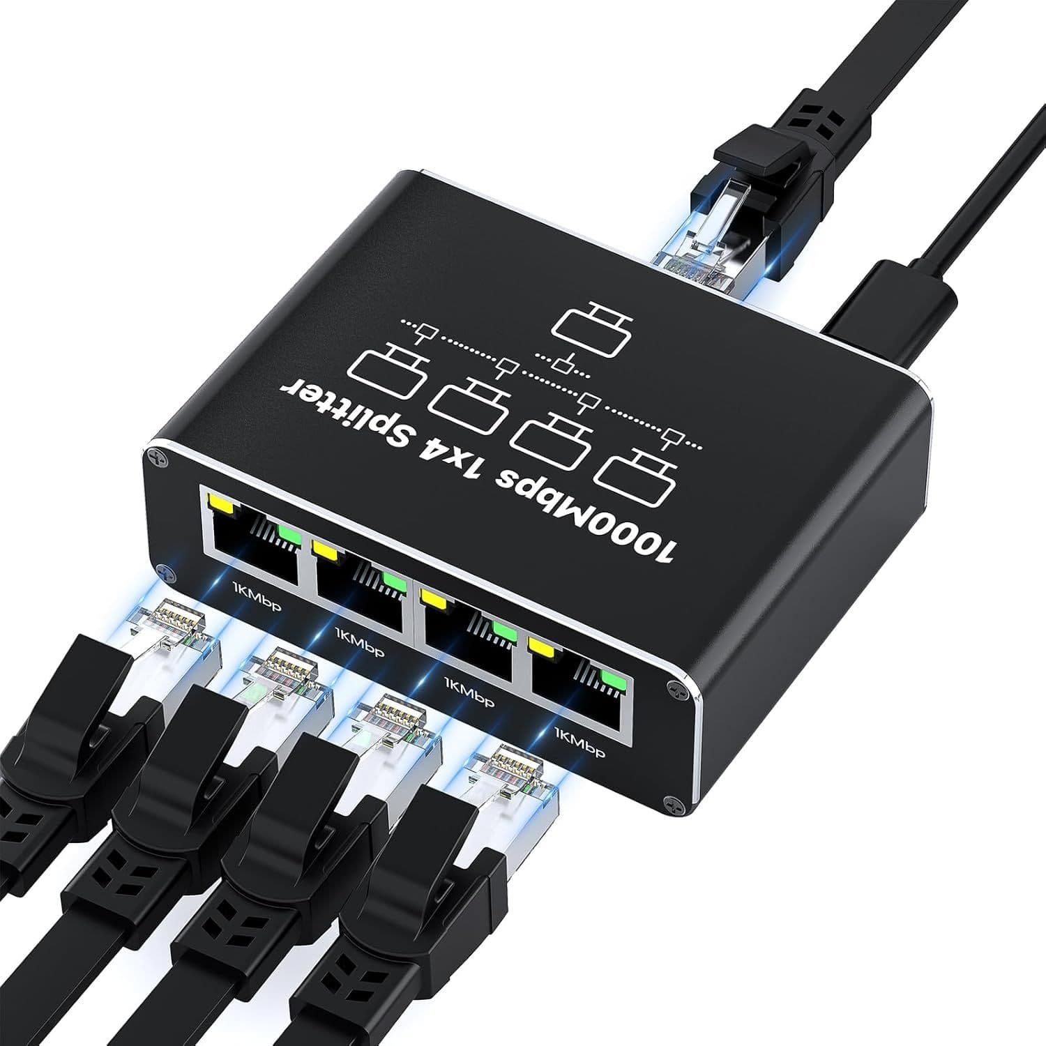 RJ45 Gigabit Network Splitter Ethernet Cable 1-to-4 Broadband Network Router One-to-Four Splitter Adapter
