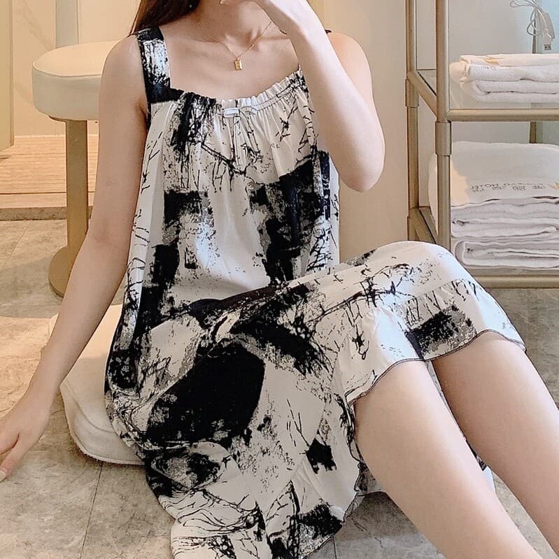 Cotton Silk Nightgown with Spaghetti Strap for Women, Summer Maternity Dress, Plus Size, Rayon Night Dress for Mom