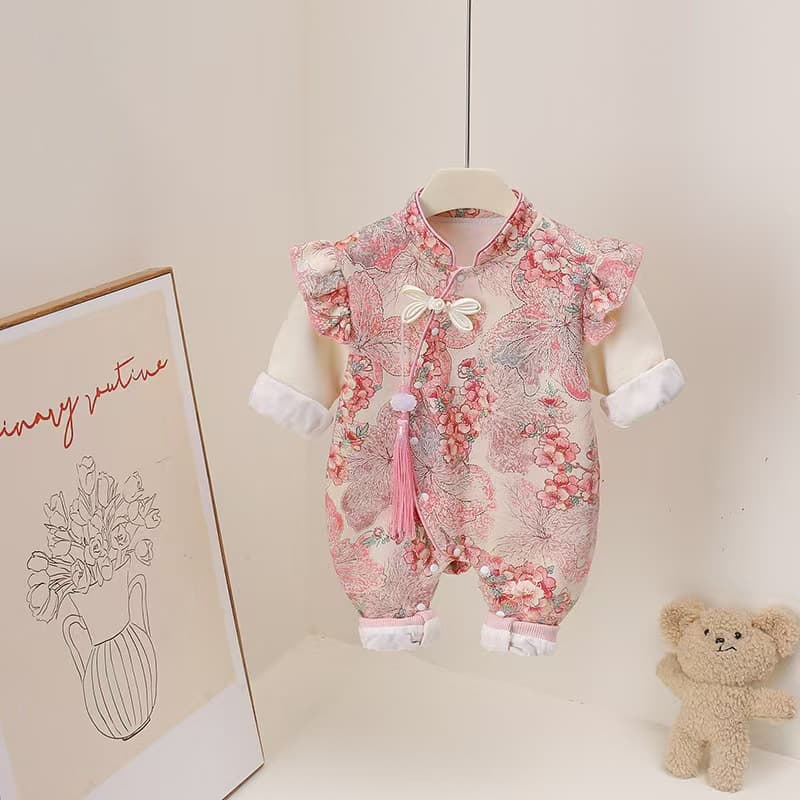 Spring and Autumn New Style Fendaitang Double Layer Harness Chinese Style Infant and Toddler Cute Baby Girl One-piece Harness Romper