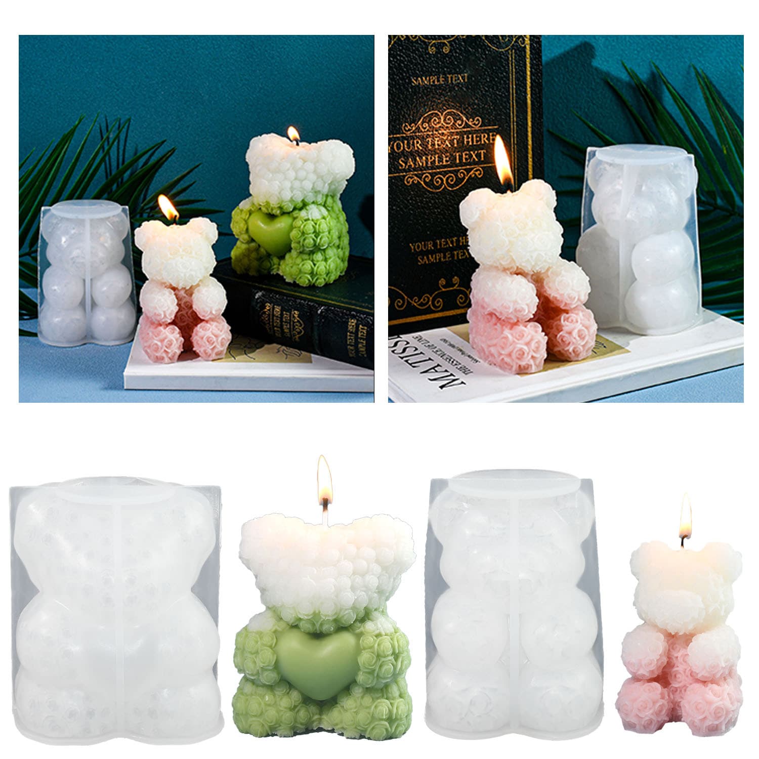 Hug heart flower bear hug hand bear scented candle silicone mold diy souvenir baking mold customization