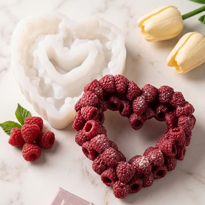 DIY Simulated 3D Raspberry Mousse Cake Decoration Gummy Silicone Mold Raspberry Heart-Shaped Aromatherapy Wax Plaster Mold