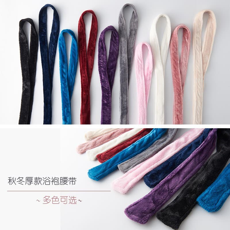 Coral Fleece Belt Nightgown Flannel Pajamas Lace Thin Home Clothes Lace Bathrobe Waist Rope Bathrobe Tape