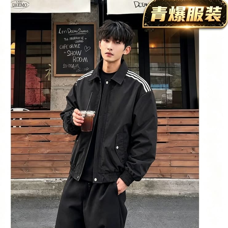 New Cross-border Windproof Men's Jacket Autumn Winter Stand-collar Casual Minimalist Solid Color Top for Young and Middle-aged Men