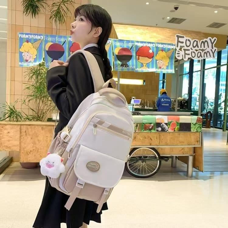 New Style Backpack for Middle and High School Students, Fresh Solid Color Simple Trendy Backpack for Women, Ins Style Casual Backpack