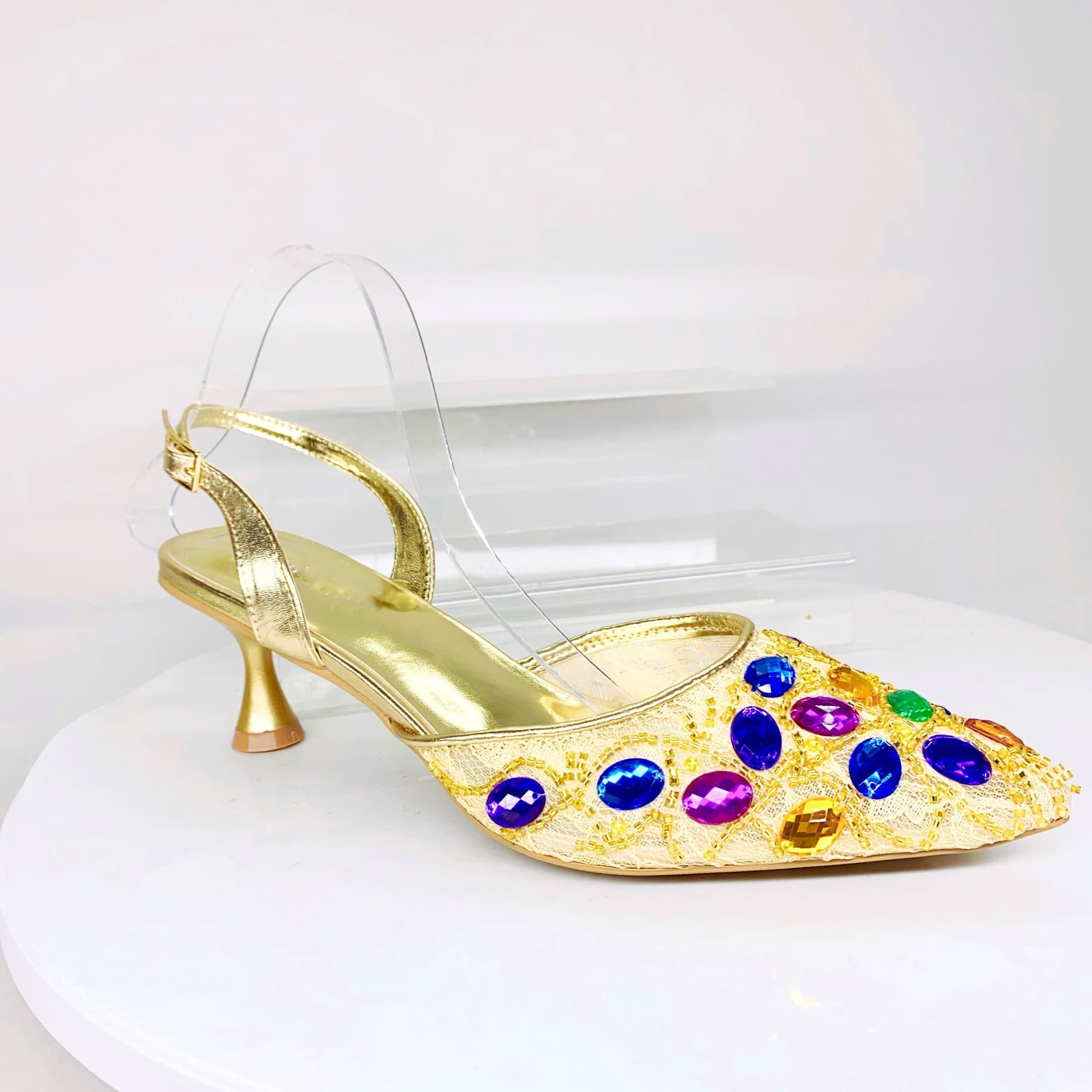 High Heel Sandals with Thin Heel, Small Size, Pointed Toe, Rhinestone Mesh Heels, Closed-Toe Sandals with Matching Bag Set, Full Rhinestone Sandals