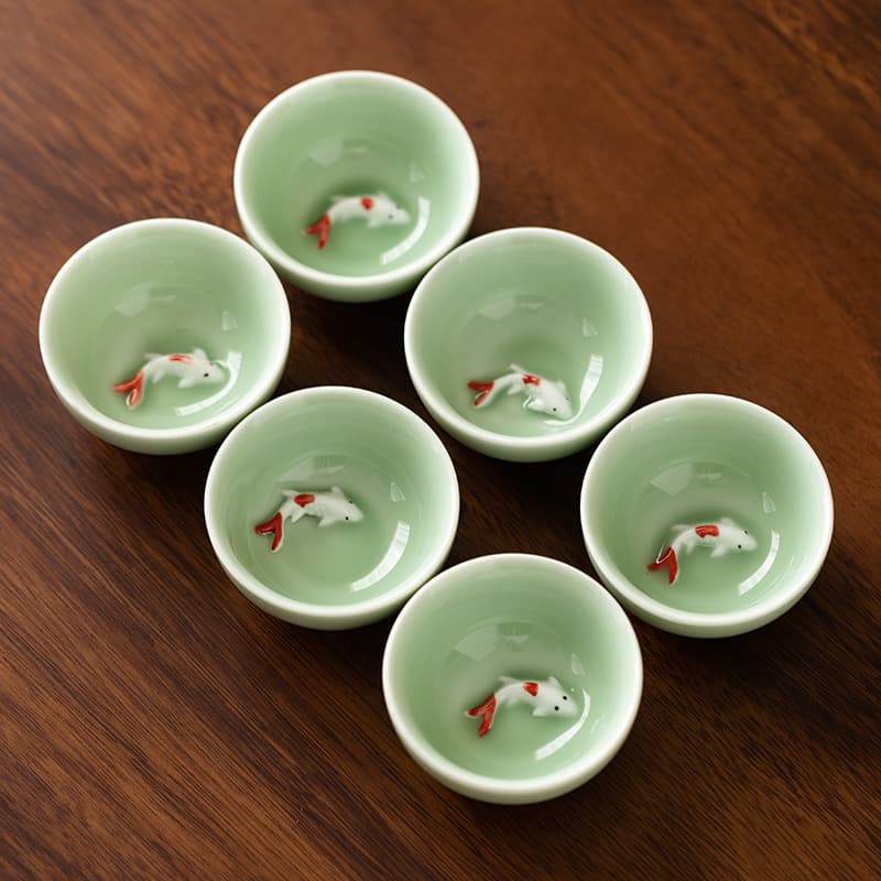 Celadon Fish Kung Fu Tea Tasting Cup, Ceramic Tea Cup Single Host Cup Celadon Fish Small Wine Glass Factory Direct Wholesale
