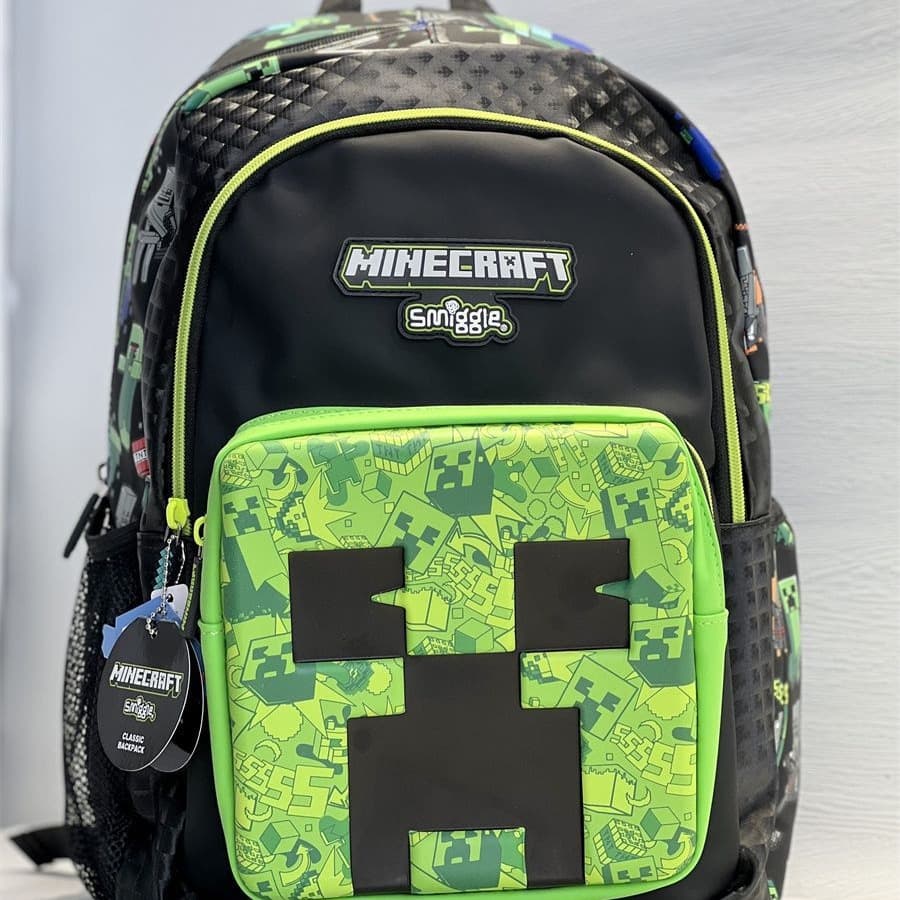 Smiggle Minecraft school bag student backpack green backpack boy wallet card bag rice bag lunch bag