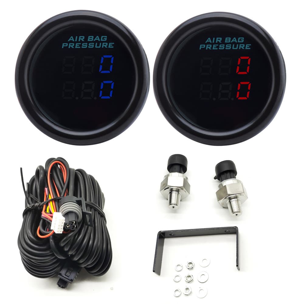 52mm Car Retrofit Instrument Panel Dual Pressure Gauge psi Display Kit, Sensor NPT1/8, 12V/24V Universal