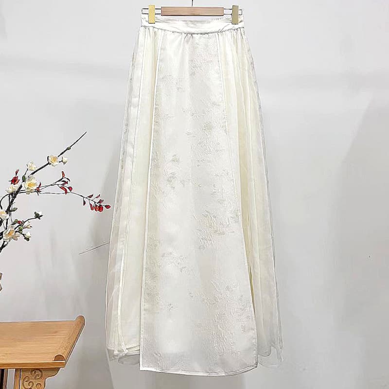 2024 Spring/Summer New Women's Versatile Gauze Skirt, New Chinese Style Jacquard Gauze Retro Half Skirt, Hanfu Style Dress