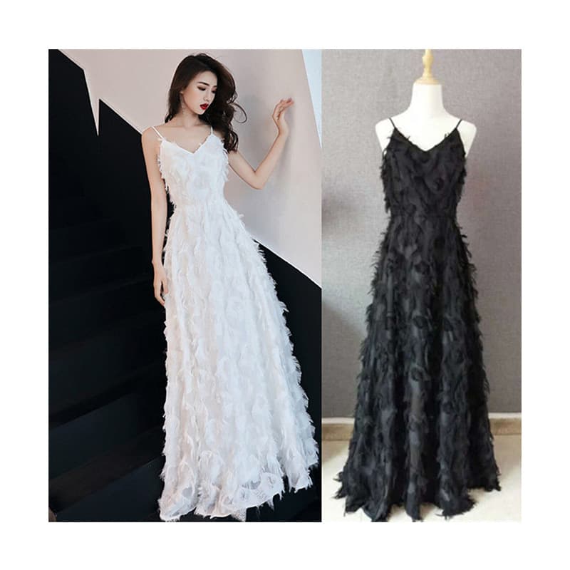 White Waist Dress for Women, Light Luxury Elegant Slimming Suspender Pleated Slit Long Dress Summer