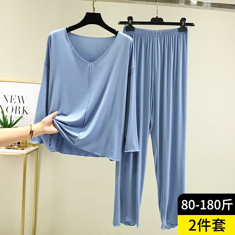 Modal Loose Fit Women's Spring and Summer Long-Sleeve Base Layer Top, Plus Size Home Thin Pajama Set