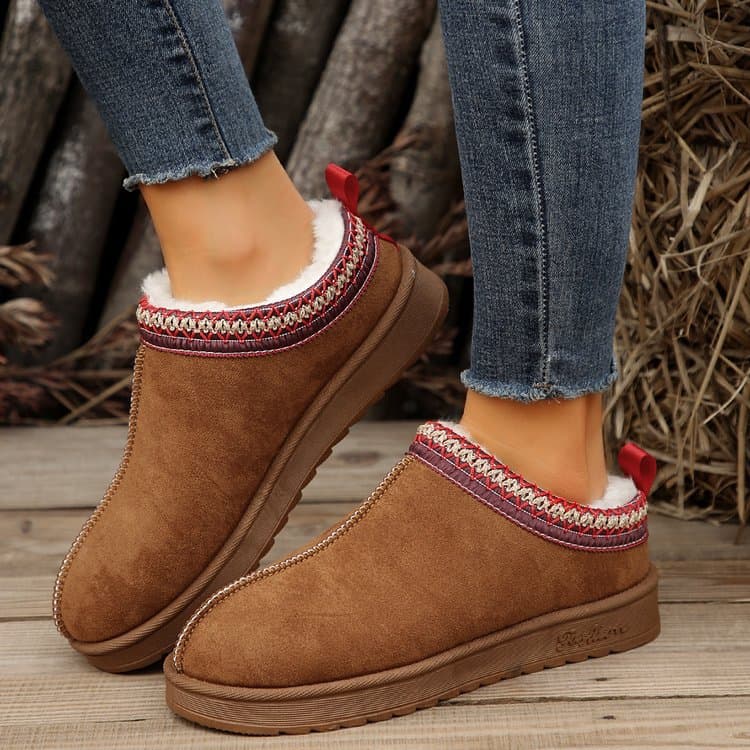 Foreign trade cross-border lace ethnic fashion snow boots women's shoes half-tow cotton shoes in stock autumn and winter indoor and outdoor wholesale