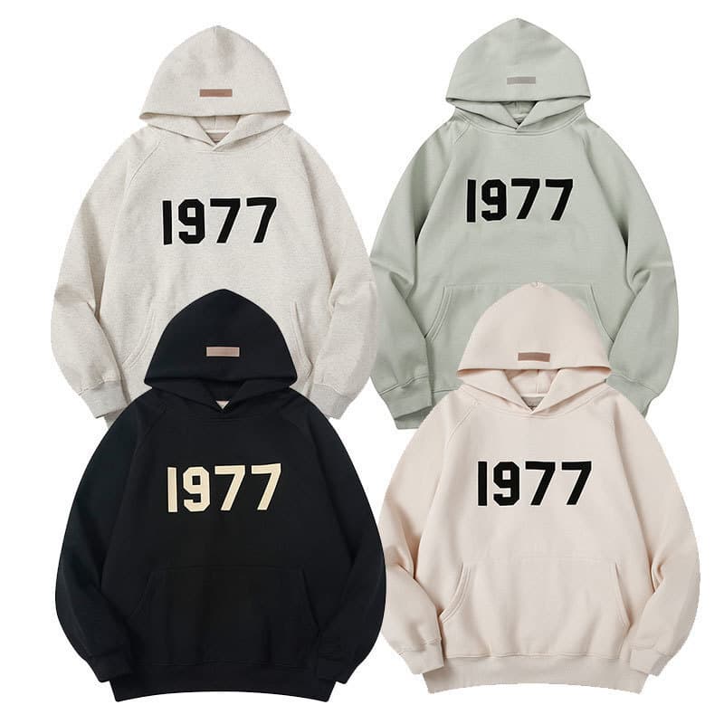 Cross-border ESS 1977 Secondary Line FOG Fleece Hoodie for Men and Women Flocked Letter Casual Hoodie Set