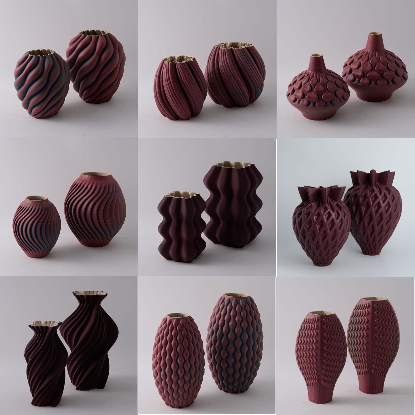 Jingdezhen 3D printed ceramic crimson vase high-end art ornaments light luxury model room flower decorations