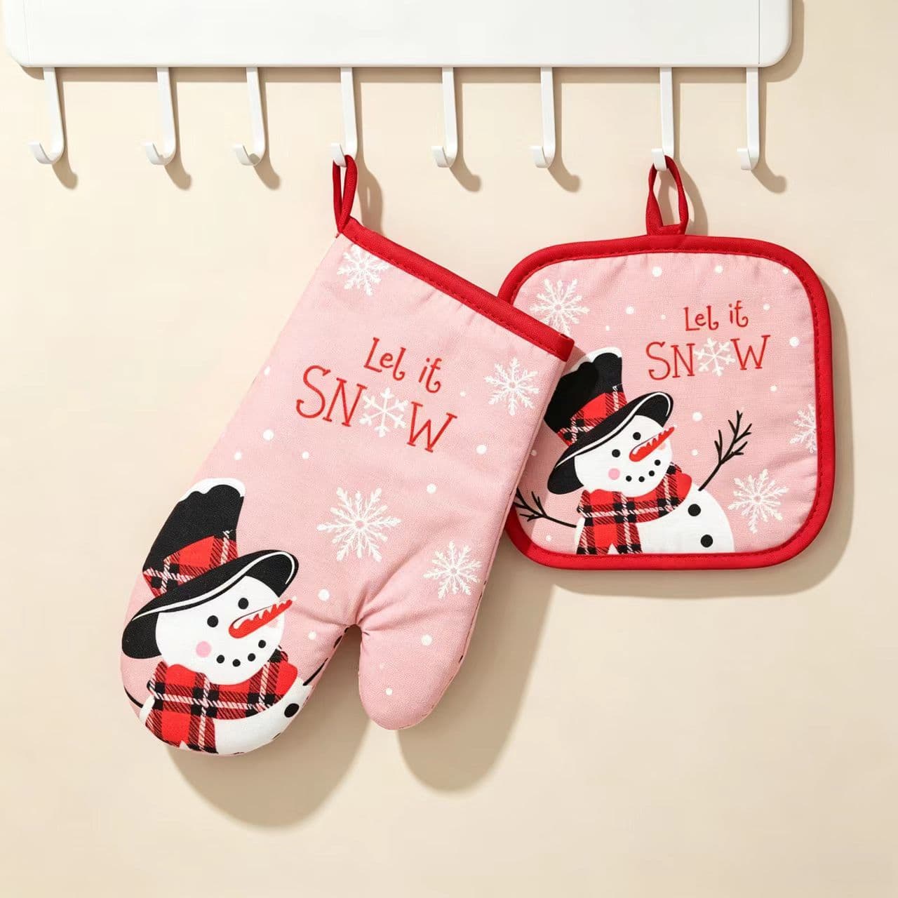 Christmas Series Insulated Gloves Kitchen Anti-scalding Oven Microwave Printing Set Thickened Baking Gloves