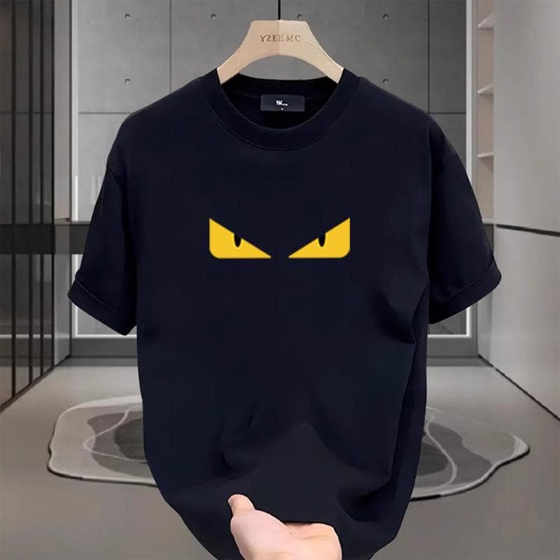 Trendy summer new style monster eye print crew neck short-sleeved T-shirt for men and women, versatile top