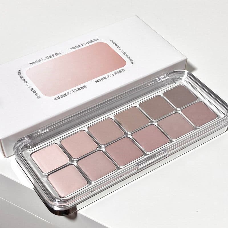 MUGELEEN New 12-Color All-Matte Eyeshadow Palette in Gray-Pink, Low Saturation for Everyday Multi-Functional Use