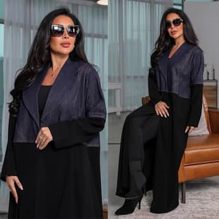 MQ183 New Fashion Women's Cross-Border European and American Long Robe Denim Patchwork Turn-Down Collar Trendy Long Coat