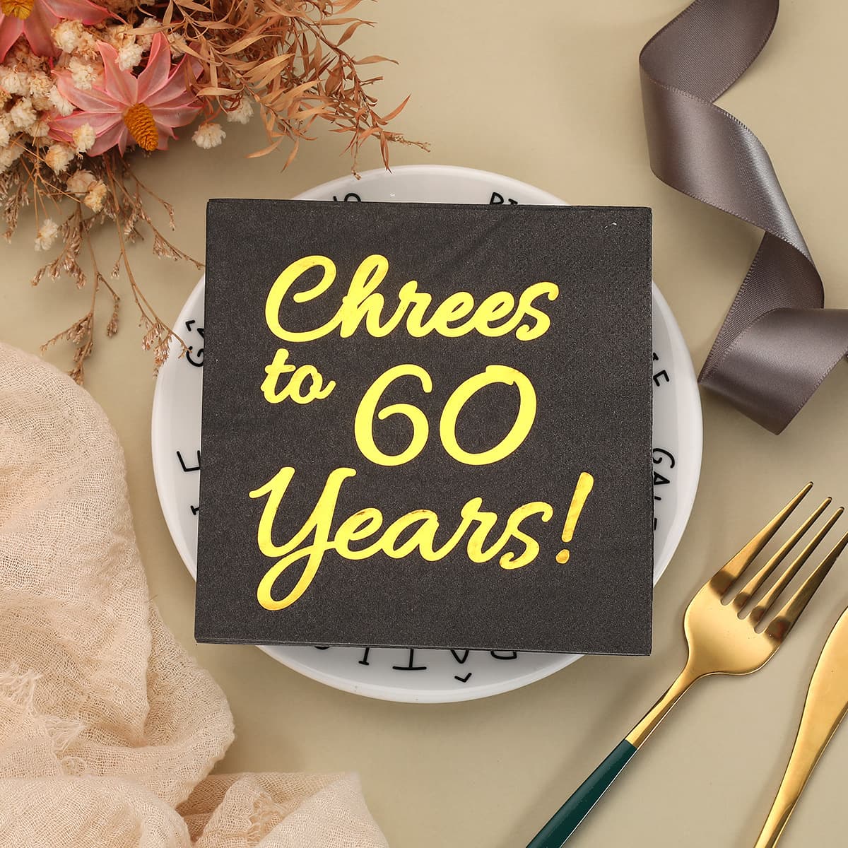 Gold-stamped birthday napkin paper for premium hotel restaurants, celebrations, anniversaries, disposable tissue wholesale