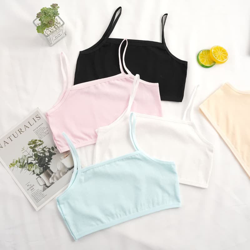 Girls' Pure Cotton Vest, Developmental Period Primary School Students' Single-Layer Sling Underwear for 7-14 Year Old Little Girls