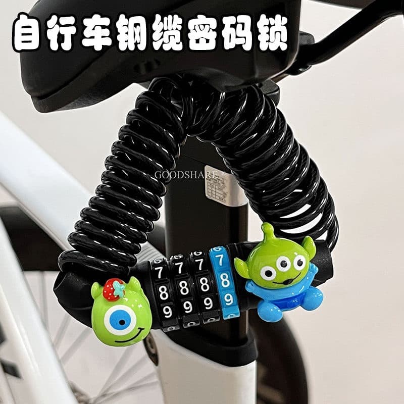 Bicycle cable password lock cartoon retractable multi-functional helmet lock mountain road bike anti-theft digital lock