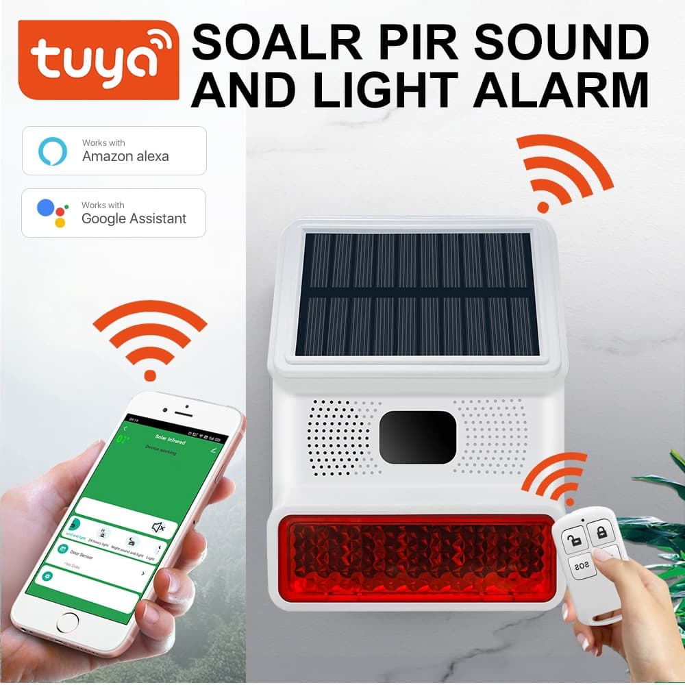 Tuya WiFi Solar Alarm Outdoor Security Alarm Solar Light Infrared Detector Sound and Light Siren