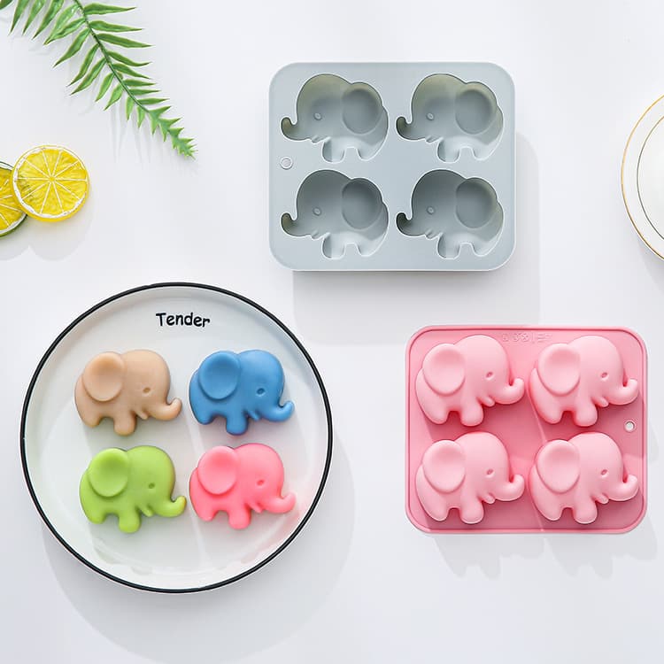 In Stock: 4-Piece Elephant-Shaped Cake Mold, Chocolate Baking Ice Tray Mold, Handmade Soap Animal Silicone Mold